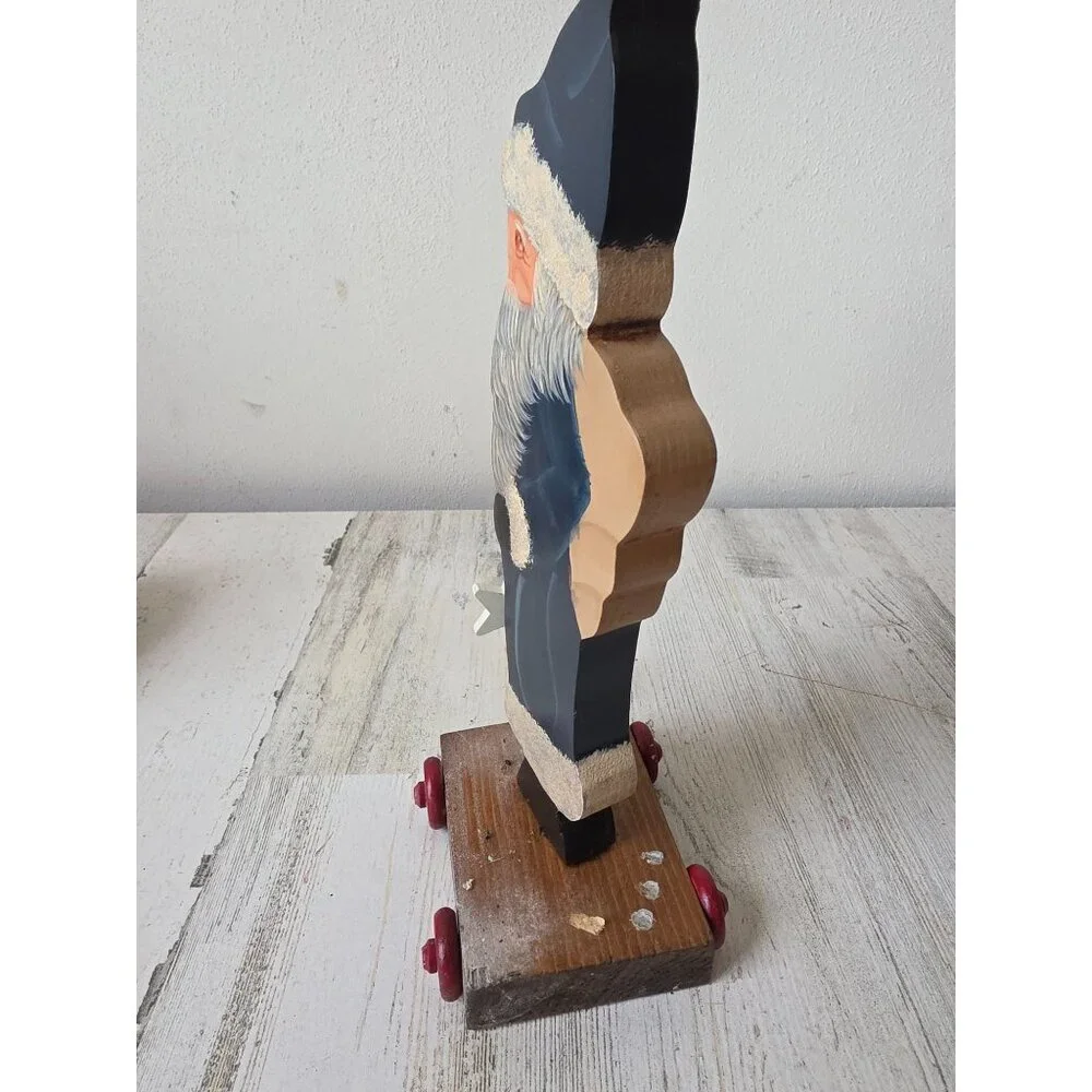 Vintage curtis Santa pull toy wooden star‎ figurine statue Xmas decor